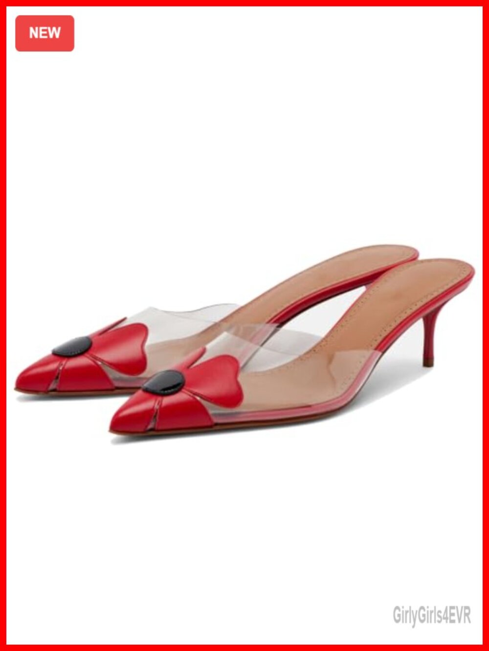 Daisy Mule Heels Clear PVC Pointed Toe Kitten Heel Slip-On Women's